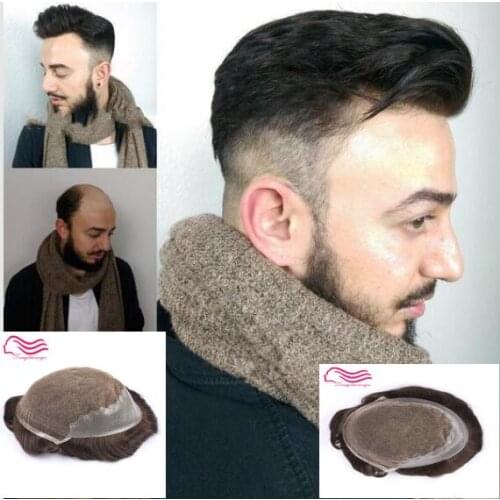 Tsingtaowigs Human hair toupee , hair replacement , Q6 base lace with skin side and back hair wig , men toupee