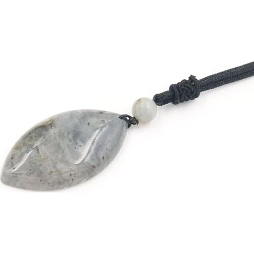 Handmade Weave Rope Chain Labradorite Stone Pendant Marquise Shape Necklace with Round Beads Amethysts Jewelry