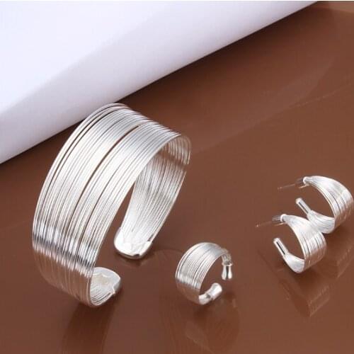 SALE Super Deal Net Wave Line Style Hot Silver color Jewelry Sets Womens Fashion Jewelry Ring Bracelet