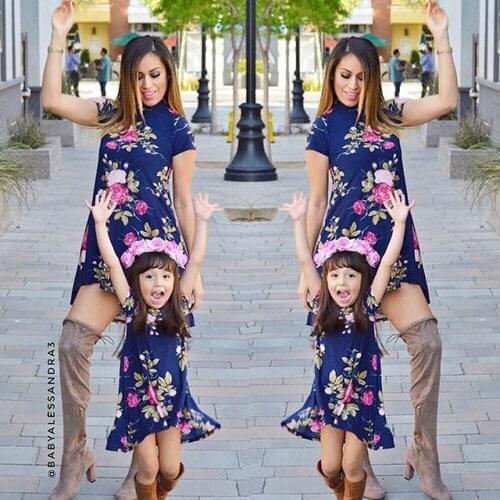 Family Matching Clothes Mother and Daughter Dresses Floral Printed Outfit Short Sleeve Clothes Summer Dress family Look clothes
