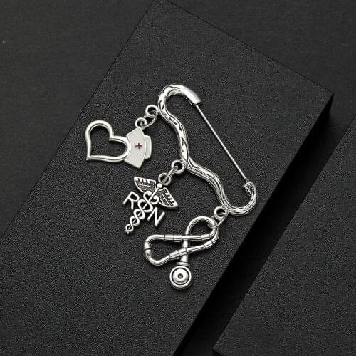 Silver Color Heart-shaped Stethoscope Cross Medical Brooch Pin Jewelry Quality Pendant Badge Pins Best Gift For Doctor And Nurse