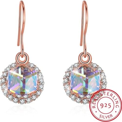 LEKANI Crystals Crystals Pave Circle Drop Earrings For Women Long Chain Hanging S925 Silver Earring