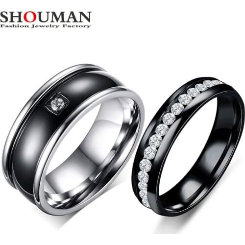 SHOUMAN Promise Beautiful Engagement Couple Shine Crystal Stainless Steel Rings For Lover Elegant Jewelry High Quality