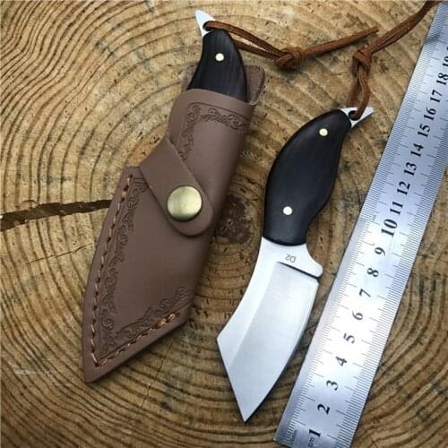 D2 steel mini fixed blade knife with leather cover small clearance knife outdoor camping knife black ebony handle Knife