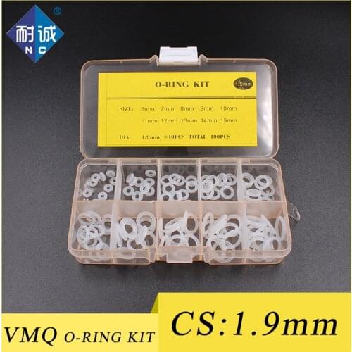 Thickness 1.9mm Silicon Ring Silicone/VMQ O Ring Seal Rubber Sealing O-ring Washer set O Ring Assortment Kit Box