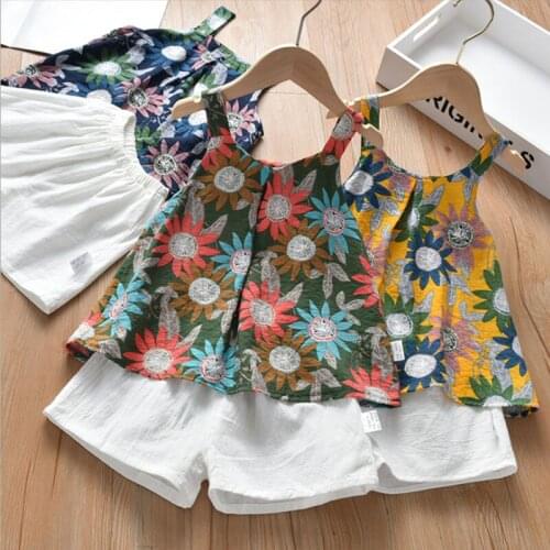 1-6T Summer Fashion Infant Kids Girls Clothes Sets Sleeveless Flower Vest Tops And Shorts Pants 2pcs Toddler Children Clothing