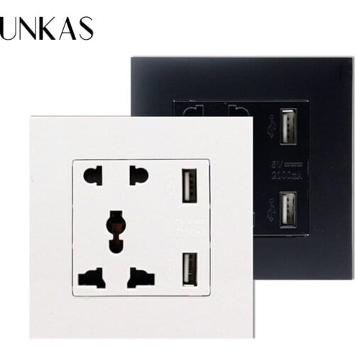 UNKAS Smart Home Plastic Panel Manufacturer Wall Double USB Socket Universal 5 Hole Power Outlet