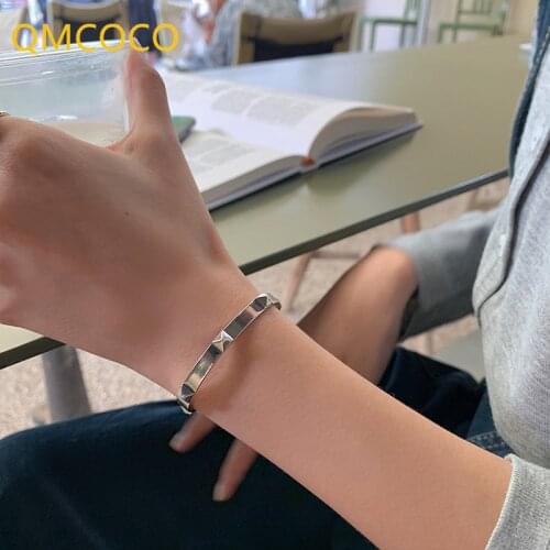QMCOCO Vintage Punk 925 Silver Bracelet For Women And Man Thai Silver New Style Trendy Riveting Geometric Party Jewelry Gifts
