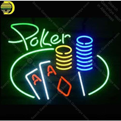Cursive Green Poker NEON LIGHT SIGN Neon Sign lamps Decorate game room GLASS Tube BEER PUB Store Display Handcraft Iconic Sign