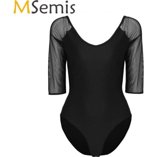 Women Adult Shelf Bra Ballet leotards for women Ballet Dress Sheer Mesh Sleeve Camisole Gymnastics Ballet Justaucorps Bodysuit