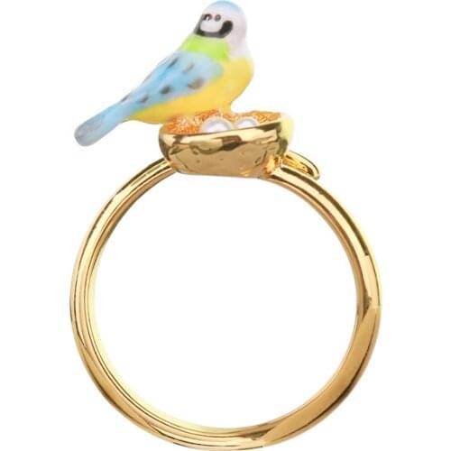 Cute Lovely Blue Bird Pearl Adjustable Ring For Women 2021 New Fashion Jewelry Accessories Enamel Animal