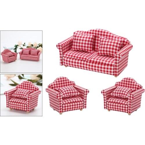 1:12 Miniature Dollhouse Love Seat Sofa Arm Chair Furniture for Doll House Kids Miniature Accessories Rug Dolls Family Christmas
