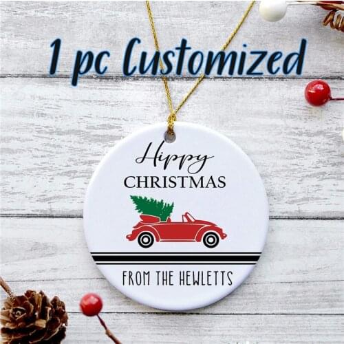 1pc Customized Christmas Ornament Double Side Printing Personalized Ceramic Christmas Tree Photo Ornaments Gifts Dropshipping