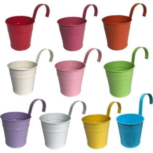 10Pcs Multicolor Metal Hanging Flower Pots Plant Holder Fence Planter with Hook