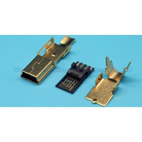 100set/lot Gold plating 3 in 1 Mini 5P USB2.0 male plug Ultra thin type
