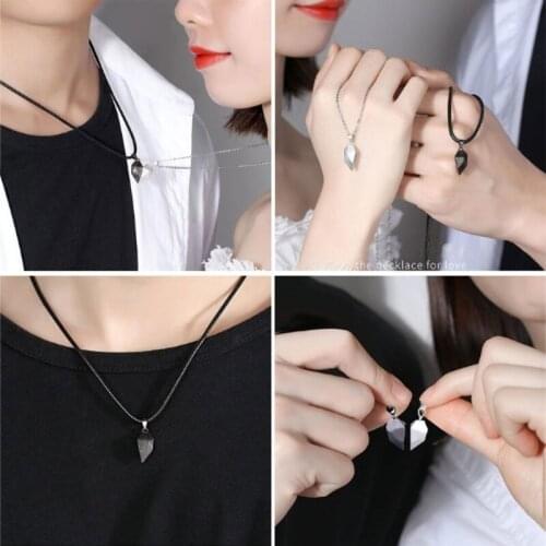 2Pcs Magnetic Distance Faceted Heart Pendant Friendship Wishing Stone Puzzle DIY N2UE