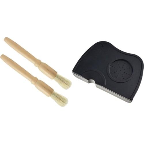 2 Pcs Coffee Grinder Cleaning Brush Wood Dusting Brush & 1 Pcs Espresso Anti-Tamper Pad Rubber Irregular Holder