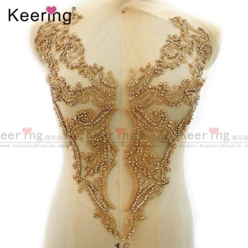 3D Fashion Dark V Rose GoldRhinestone Bodice Appliqe For Wedding Panel WDP-345