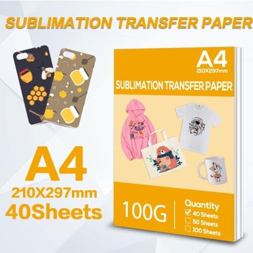 40 Sheets Sublimation Heat Transfer Paper A4 210*297mm for Inkjet Printer Fabric Transfer Paper for DIY Clothes Cup Phone Case