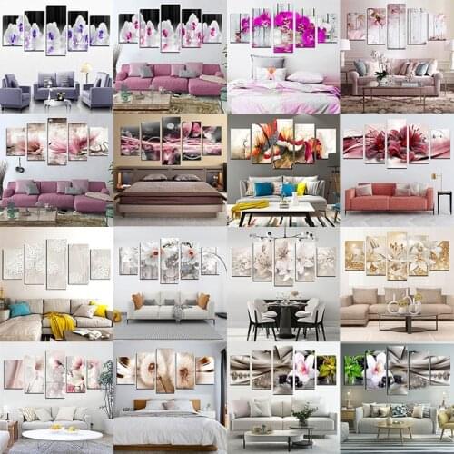 5 Pcs Decorative Picture Canvas Paintings Bright Floral Lily Dandelion Posters and Prints Murals Bedroom Living Room Dining Wall