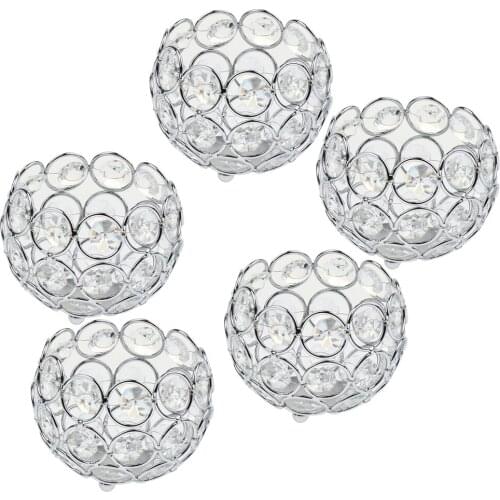 5 Pieces Elegant Crystal Bowl Lantern Candle Holder Wedding Birthday Party Holiday Favor, Silver