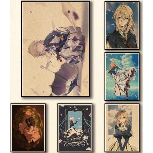 50 Designs Anime Violet Evergarden Kraftpaper Poster Protagonist Artwork Fancy Wall Sticker for Coffee House Bar
