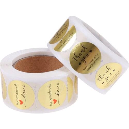 500pc/Roll thank you for supporting my business Kraft Stickers with Gold Foil round labels sticker for shop handmade sticker