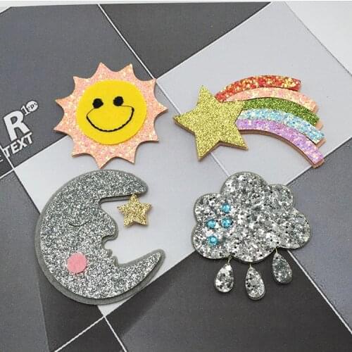 8Pcs Glitters Star moon shape Shiny Padded Appliques For Clothes Patches Sewing Supplies DIY Craft Decoration wholesale