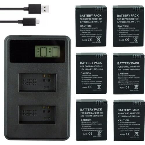 AHDBT-301 Go Pro Hero 3 3+ Battery 1600mA go pro 3 bateria + LED Dual charger for Gopro hero3 Hero3+ Action camera accessories