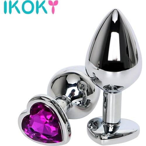IKOKY Anal Plug Stainless Steel Jewelry Sex Toys For Woman Men Gay Crystal Butt Plug Erotic Prostate Massager Heart Shaped