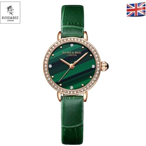2021 NEW Japan Quartz Malachite Green Dial Diamonds Luxury Ladies Watch Genuine Leather Waterproof Women Rhinestones Watches