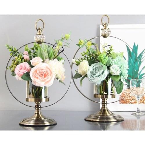 Metal Ring Vase Decoration Living Room Home Decoration Romantic Creative Crystal Glass Candle Holder Flower Christmas Decor