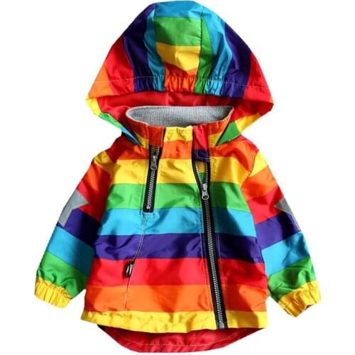 Baby Boy Long Sleeves Spring And Autumn Kids Clothes Baby Girl Jacket Boy Hooded Coat Sunscreen Clothes Rainbow Stripe Jacket