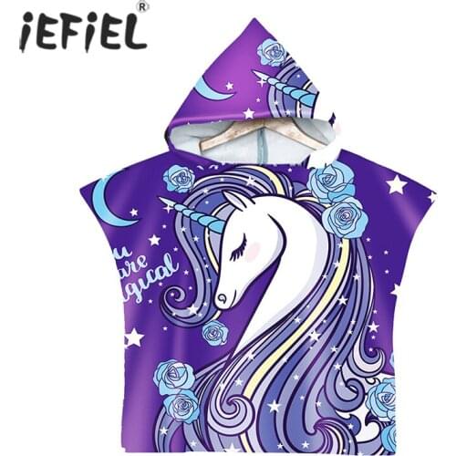 Children Cute Cartoon Hooded Cloak Bathrobe Baby Boys Girls Beach Towel Animal Printed Microfiber Kid Sports Swimming Bath Towel