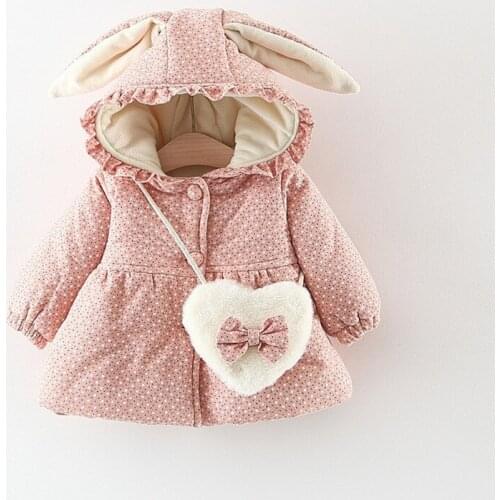 Baby Coat Rabbit Ear Hooded Baby Girl Winter Clothes Thick Velvet Baby Outerwear With Bag Baby Coats And Jackets Girl Outerwear