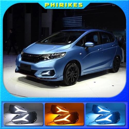 For Honda Jazz fit 2018-2020 LED DRL fog lamp with turn signal function car styling LED Daytime Running Lights