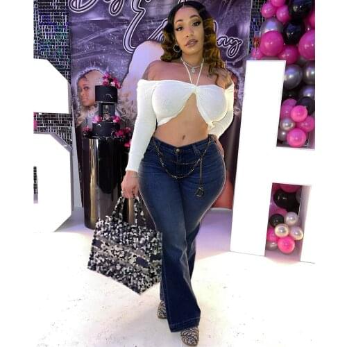 Streetwear For Women Clothing Fashion Denim Pants Sexy High Waist Jeans Star Print Elastic Slim Denim Flared Trousers