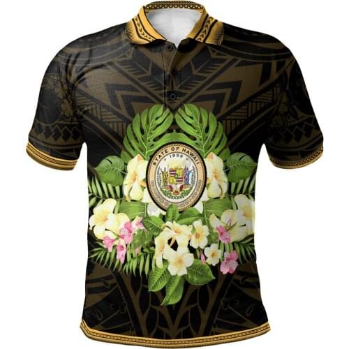 Hawaii Polo Shirt Polynesian Gold Patterns Collection 3D Printed Polo Shirt Men Women Short Sleeve Summer T-shirt
