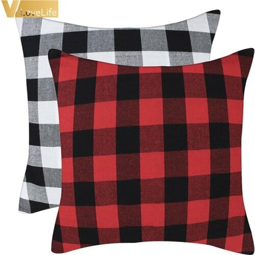 Buffalo Plaid Pillow Cover Cotton Cushion Cover Black White Red And Black Plaid Pillow Cover Home Decoration Xmas Gifts
