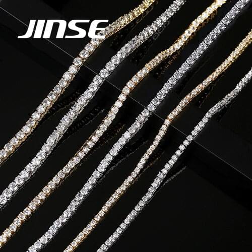 JINSE 4mm 1 Row Cubic Zircon Iced tennis Chain Necklace Gold Color Baguette Crystal CZ Necklace For Men Women Hip Hop Jewelry
