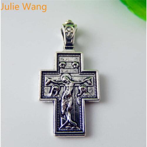 Julie Wang 8 pcs Vintage Jesus Rosary Cross Crucifix Charms For Necklace Pendants Earrings Jewelry Making Accessory