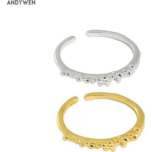 ANDYWEN 925 Sterling Silver Gold Tiny Slim Resizable Rings Women Fashion Beads Ring 2021 Wedding Gift Jewelry Rock Punk For