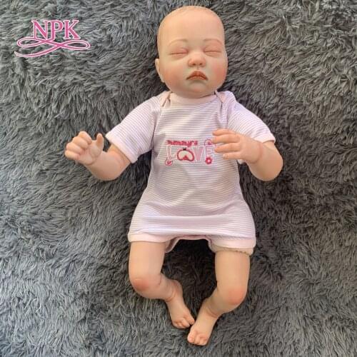 NPK 55CM reborn baby doll popular sleeping baby cute face hand-drawing hair hand painting real soft touch cuddly baby