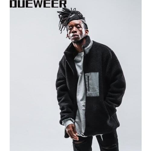 Dueweer Men Sherpa Jackets Outwear Coats Hip Hop Fleece Harajuku Autumn Winter Fashion Turtleneck Urban Jacket Streetwear
