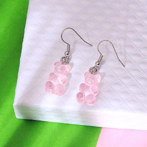 Drop Shipping Cute Resin Gummy Bear Dangle Earrings for Women Girl DIY Cartoon Animal Bear Earring Drops Jewelry Gift For Girls