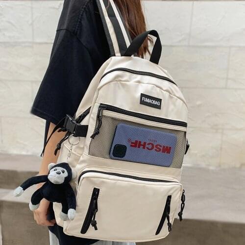 College Girl Student Trendy Backpack Mesh Nylon Women School Bag Ladies Kawaii Boy Backpack Buckle New Male Fashion Bag Men Book