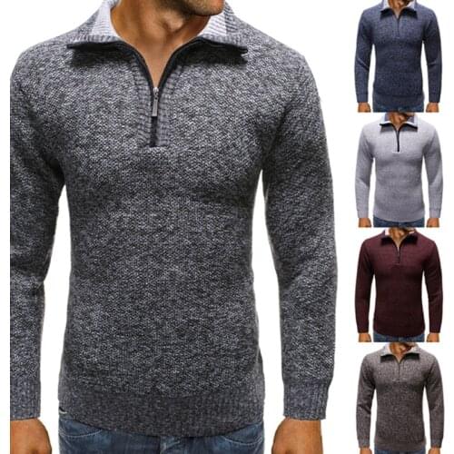 Mens Zipper Plus Velvet Padded Pullover Sweater Cardigan Stand Collar Sweater Coat