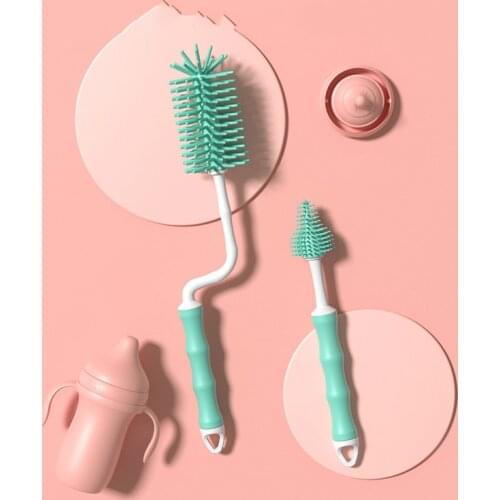 Silicone Bottle Brush 360 Degree Rotation Baby Pacifier Cup Nipple Cleaning Brushes Set Handheld Soft Head Food Grade Watering