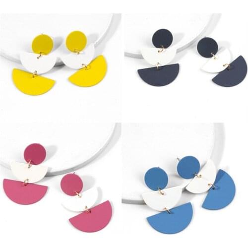 New Korean Statement Round Earrings For Women Geometric Dangle Drop Earrings Brincos Fashion Jewelry Half Round Earrings