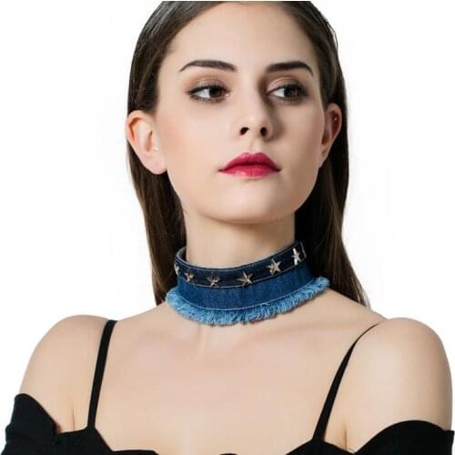Punk blue jeans stars chokers necklaces women party club wear acrylic alloy nickel free fj698